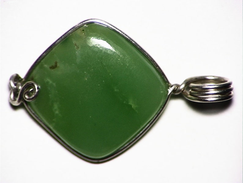 Untreated Gem Jewelry For Girlfriend Real Australian Gemstone Necklace Green Chrysoprase Pendant in Sterling Silver Wire Wrap For a Woman
