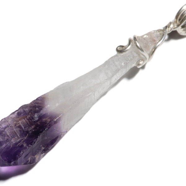 Bicolor Amethyst Crystal Necklace, Real Crystal Pendant (13 ct) Brazilian Amethyst, Purple and White Crystal Birthstone, Gift For Christmas
