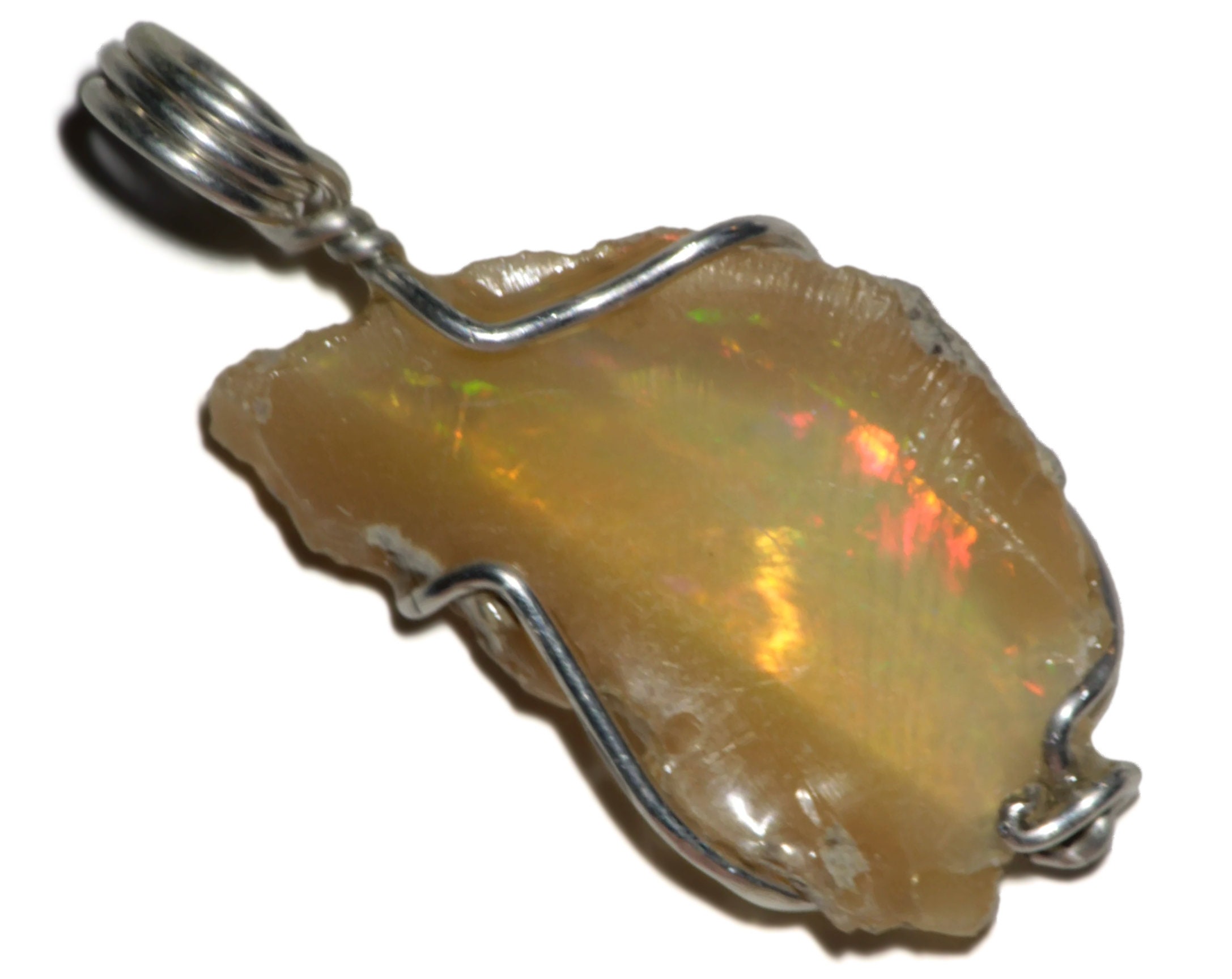 Thin Opal Necklace in Sterling Silver (7 ct) Multicolor Opal Jewelry, Ethiopian Opal For A Man Real Opal Wire Wrap Opal Birthstone Gift Gem