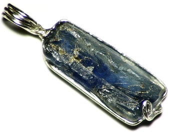 Chunky Blue Kyanite Pendant in Sterling Silver Wire Wrap (16 ct) Raw Kyanite Crystal Necklace, Real Kyanite Jewelry, Wrapped Natural Kyanite