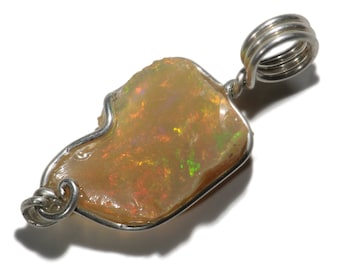 Rainbow Opal Jewelry (6 ct) Raw Opal in Sterling Silver, Ethiopian Real Opal Necklace, Ethiopian Fire Opal Jewelry, Sterling Opal Pendant