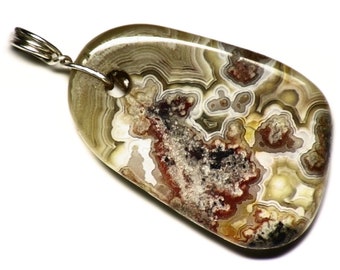 Crazy Lace Agate Pendant in Sterling Silver, Mexican Crazy Lace Wire Wrap, Real Agate Necklace, Red and Yellow Agate Gift, Gem Agate Jewelry