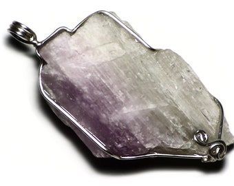 Large Pink and Yellow Kunzite Necklace in Sterling Silver (249 ct) Raw Crystal Pendant, Bicolor Crystal Necklace, Two Color Kunzite Pendant
