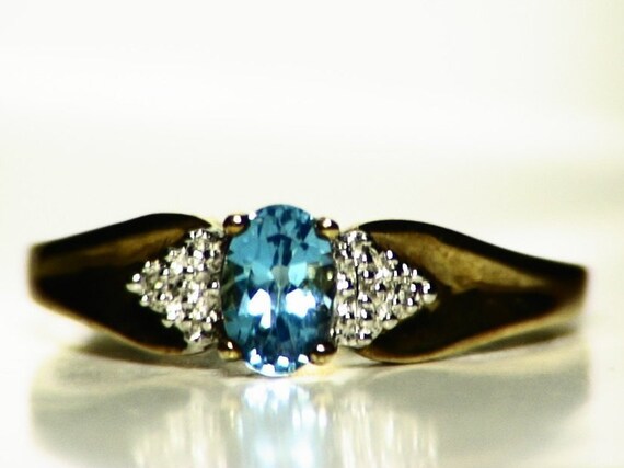 Topaz Ring Size 7, 10k Gold Ring with Diamond Acc… - image 3