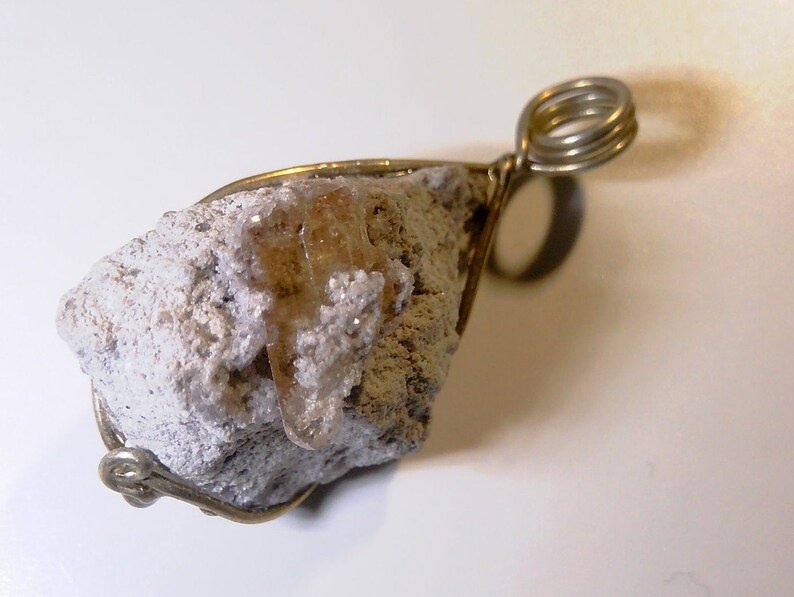 Utah Topaz with White Volcanic Ash Gem In Rock Ore 10 ct Topaz Mountain Crystal Necklace Matrix Topaz Crystal Pendant in Sterling Silver