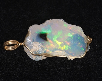 Ethiopian Opal Pendant (13 ct) Rainbow Opal Jewelry Gold, Real Natural Opal Engagement Gift Unique Real Raw Opal Necklace One of a Kind Gift