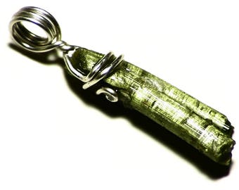 Green Tourmaline Crystal Pendant (5.1 ct) Cats Eye Tourmaline in 925 Argentium Sterling Silver Wire Wrap, Real Crystal Necklace, Raw Jewelry