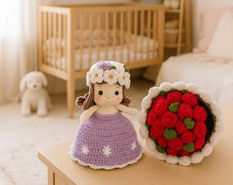 Crochet Flower Bouquet Doll Pattern, Amigurumi Flowers Crochet Tutorials, Crochet Home Decor Pattern File PDF