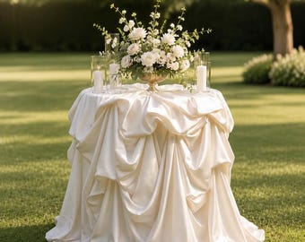 Elegant Ivory Silk Tablecloth, Luxury Wedding Table Cover, Soft Draping Linen for Events & Parties