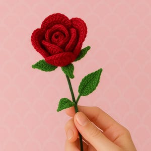かぎ針編みのバラのつぼみのパターン、編みぐるみの花のかぎ針編みチュートリアル、かぎ針編みのホームデコレーションパターンファイルPDF
