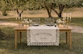 Personalized Linen Table Runner with Lace Trim | Wedding Sweetheart Table Decor | Outdoor Garden Reception product logo