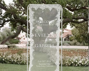 Romantic Lace Tulle Wedding Welcome Sign • Elegant Fabric Banner for Ceremony & Reception