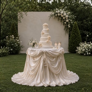 Elegant Wedding Cake Table Draping Cloth – Satin Reception Table Decor for Outdoor Weddings
