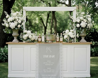Enseigne de bar de mariage en lin - Bannière de menu cocktail en tissu personnalisée