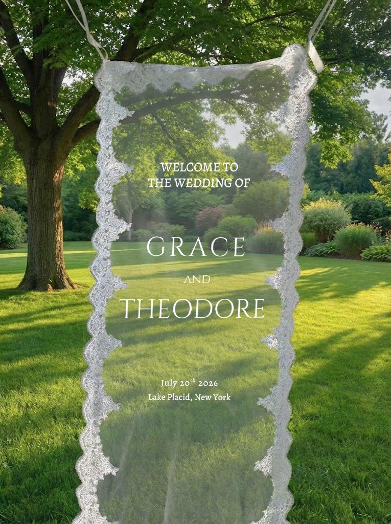 Romantic Lace Welcome Sign: Clear Sheer Tulle Wedding Signage, Fabric ...