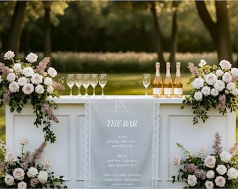 Custom Linen Wedding Bar Sign – Lace Cocktail Menu Banner