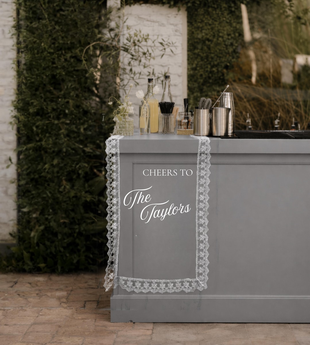 Custom Lace Wedding Bar Sign, Elegant “cheers To” Menu Banner, Romantic ...