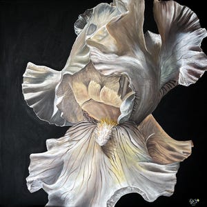 Unspoken Iris, Hyperrealistic Floral Acrylic Painting on Canvas, 90x90 cm