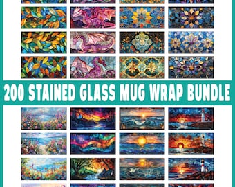 Stained Glass Mug Wrap Bundle: 200 Designs für Sublimation (Digitaler Download)