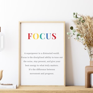 Focus Definition Print: Multicolor Minimalist Office Art (Digital Download)