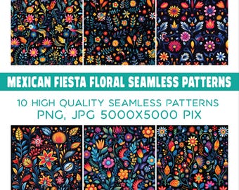 Mexican Fiesta Floral Seamless Patterns | PNG JPG (Digital Download)