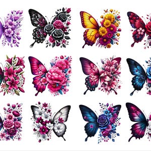 Schmetterling Clipart Bundle PNG | Blumenflügel Schwarz Magenta & Bunte Schmetterlinge | 56 Fantasie Cliparts | 300 dpi transparentes PNG