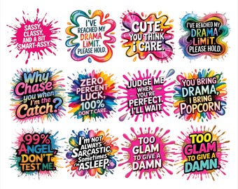 Paquete de imágenes PNG con frases sarcásticas y divertidas: Diseños atrevidos para sublimación (Descarga digital)