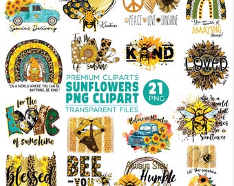Sunflower Sublimation PNG Bundle, Inspirational Quotes (Instant Download)