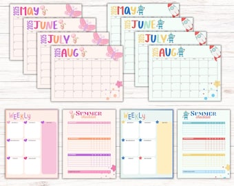 Kids Summer Planner 2025 printable | Summer Checklist | Summer Calendar | Weekly Planner | Kids Planner | Kids Daily chores