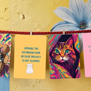 Pages d'art Meow Society, Papier fantaisiste, Chats originaux, Illustration numérique, Cartes d'affirmation positive, Santé mentale des enfants