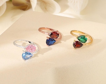Anello personalizzato con due pietre portafortuna, anello delicato con due pietre, anello con pietre portafortuna di famiglia, anello per la mamma, regalo per coppie, regalo per la mamma, regalo di compleanno per lei