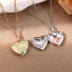 Colar com medalhão de coração personalizado, colar com medalhão de coração vintage dourado, colar com coração gravado, colar com medalhão com foto, presente para ela/mãe