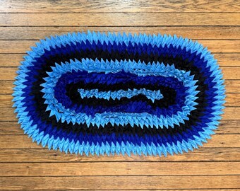 Amischer Handgefertigter Akzentteppich Oval Blau Schwarzer Teppich Einzigartiges Design Wohnkultur