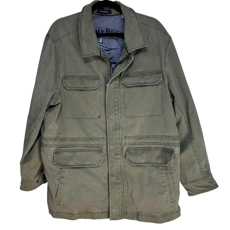 Tommy Bahama Utility Field Jacket Olive Green Mens XL Tropical Lining image 2