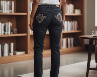 Cielo Jeans USA レディース ダークウォッシュ 刺繍ラインストーン ストレートレッグジーンズ サイズ31