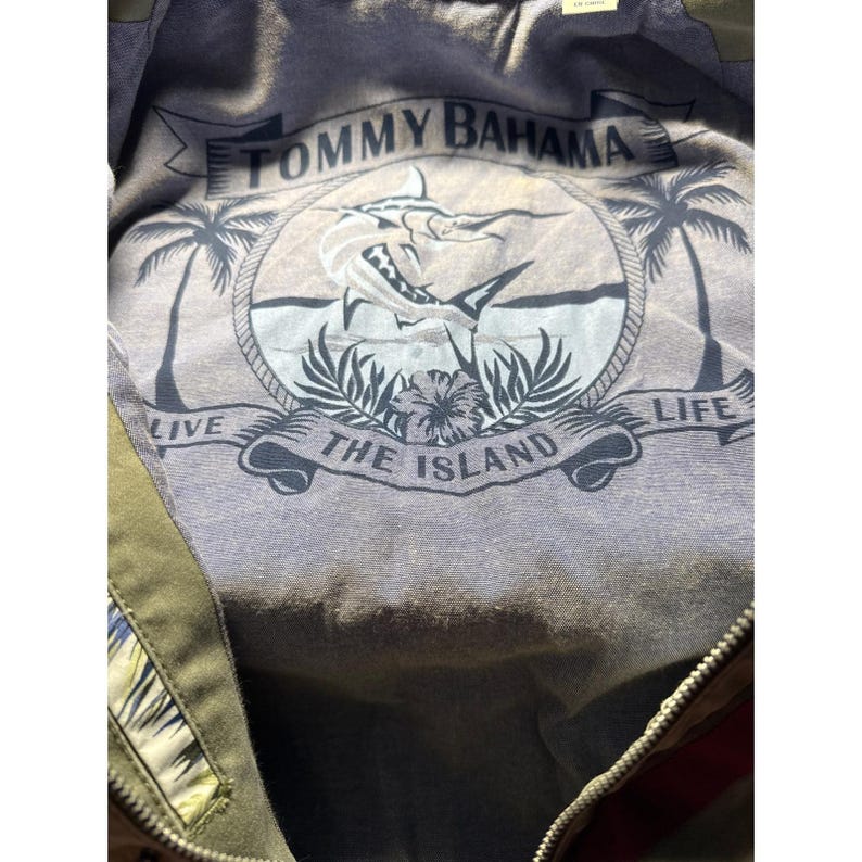 Tommy Bahama Utility Field Jacket Olive Green Mens XL Tropical Lining image 3