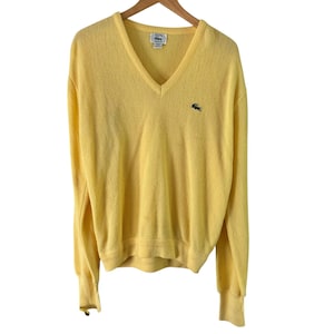 IZOD Lacoste V-Neck Sweater Pullover Classic Fit Yellow Mens Large