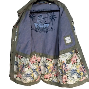 Tommy Bahama Utility Field Jacket Olive Green Mens XL Tropical Lining image 12