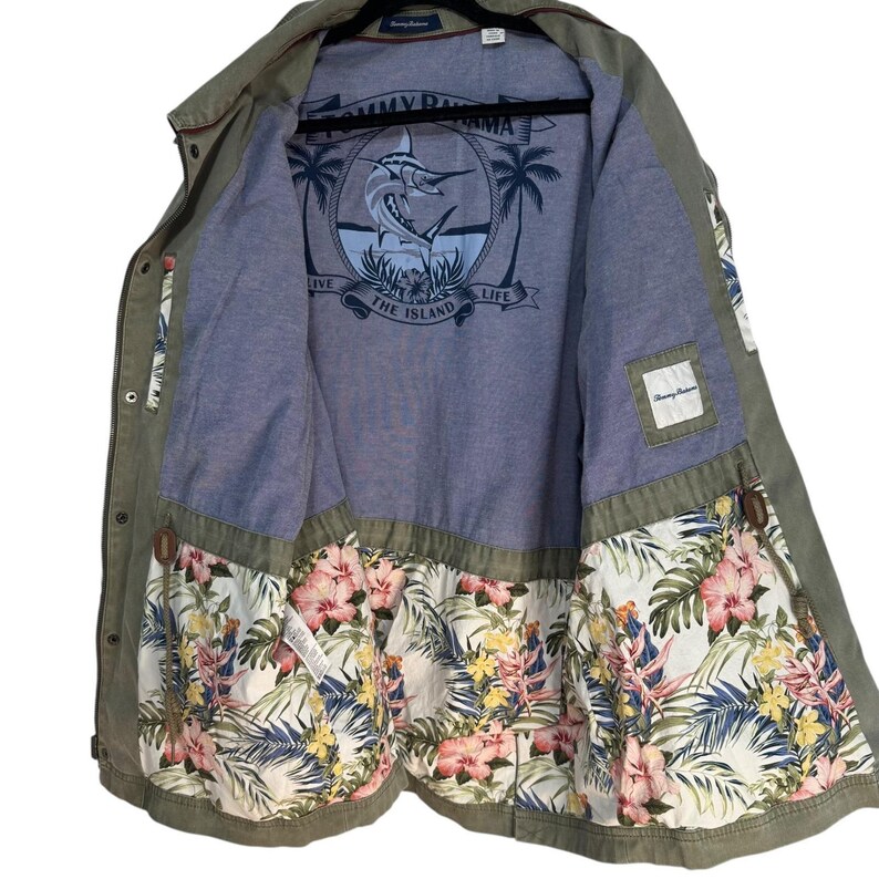Tommy Bahama Utility Field Jacket Olive Green Mens XL Tropical Lining image 12
