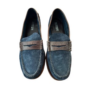 Bass Navy Suede Penny Loafers with Tan Trim Bass Weejuns Larson Suede Penny Loafers, $450 | MR PORTER  main image 2