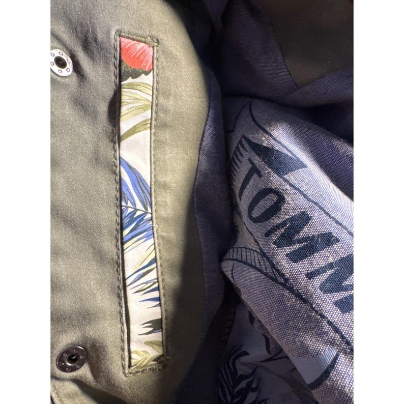 Tommy Bahama Utility Field Jacket Olive Green Mens XL Tropical Lining image 16