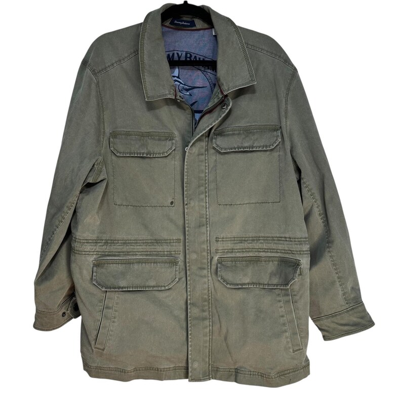 Tommy Bahama Utility Field Jacket Olive Green Mens XL Tropical Lining image 10