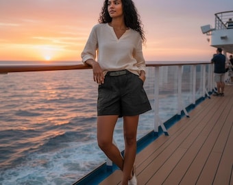 Lands' End Womens Black Cargo Hiking Shorts with Belt Size M 10-12 Nylon 61040