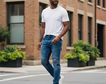 Hollister Mens Super Skinny Advanced Stretch Moto Biker Blue Jeans 32x32