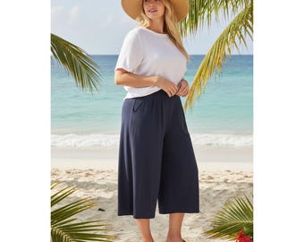 La Chine Strick by Galinda Wang Marineblau Cropped Hose mit weitem Bein Damen 2X