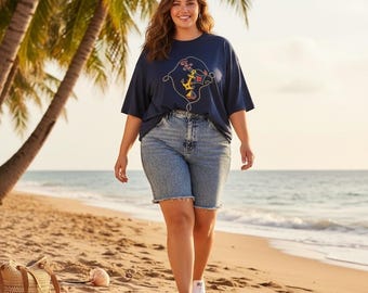 Copa Cabana Artwear Marineblaues Anker-Segelboot besticktes T-Shirt Eine Größe Die meisten