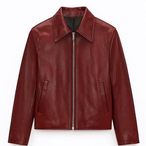 Unisex Burgundy Leather Jacket – Vintage Inspired, Stylish Outerwear, Retro Motorcycle Coat