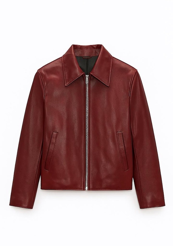 Unisex Burgundy Leather Jacket – Vintage Inspired, Stylish