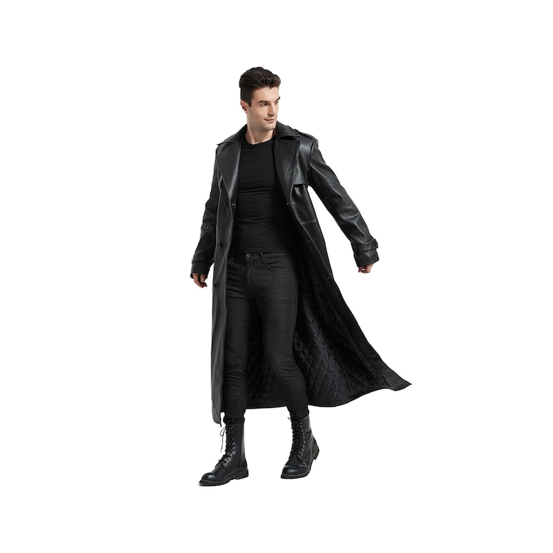Men's Black Faux Leather Trench Coat Matrix Style, Full Length - Etsy