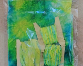 Luscious Hand dyed Velvet Pack in blue-green-yellow (V149)